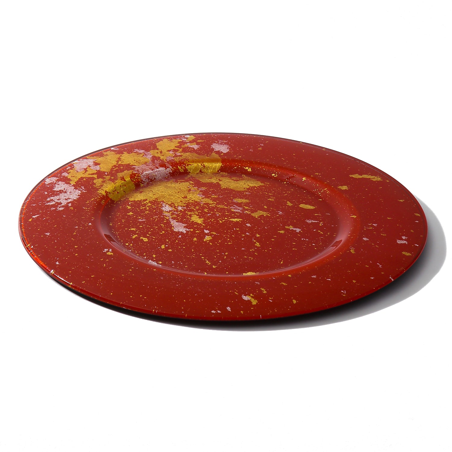 Syosaku Japanese Urushi Glass Charger Plate 13.9-inch (35cm) Vermilion with Gold Leaf, Dishwasher Safe - Syosaku-Japan