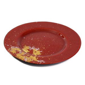 Syosaku Japanese Urushi Glass Dinner Plate 12.5-inch (32cm) Vermilion with Gold Leaf, Dishwasher Safe - Syosaku-Japan