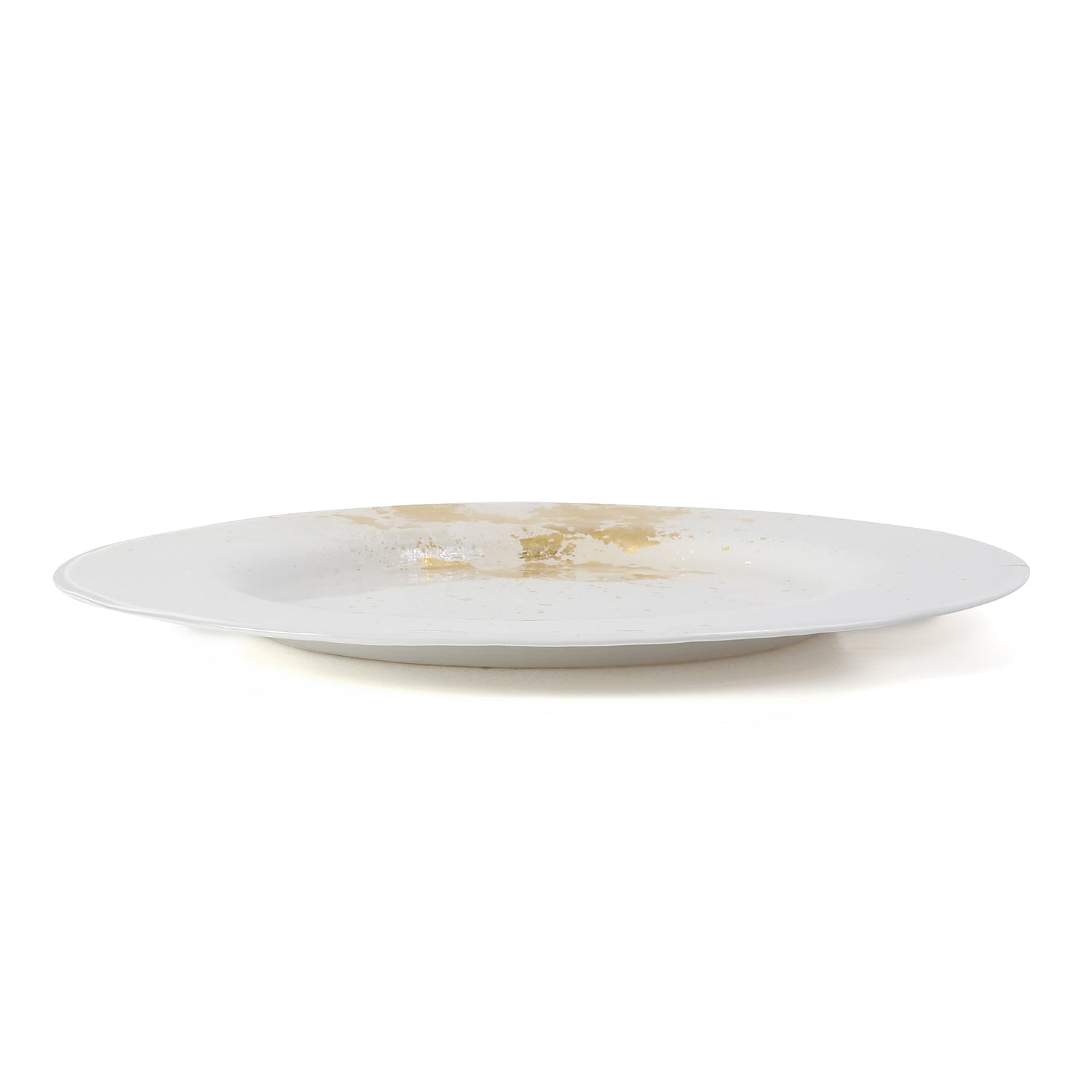 Syosaku Japanese Urushi Glass Dinner Plate 12.5-inch (32cm) Pure White with Gold Leaf, Dishwasher Safe - Syosaku-Japan