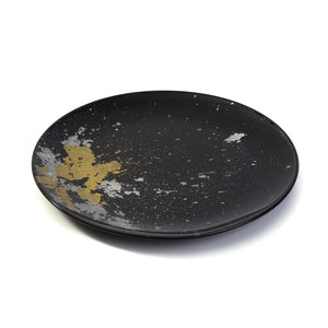 Syosaku Japanese Urushi Glass Flat Dinner Plate 11-inch (28cm) Jet Black with Gold Leaf, Dishwasher Safe - Syosaku-Japan