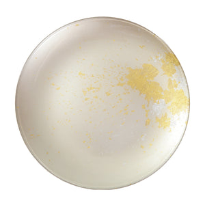 Syosaku Japanese Urushi Glass Flat Dinner Plate 11-inch (28cm) Majestic White with Gold Leaf, Dishwasher Safe - Syosaku-Japan